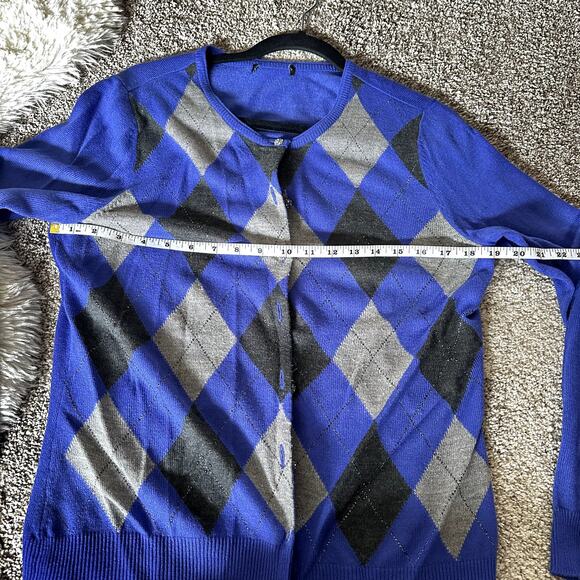 New York & Company Argyle Button Up Cardigan Sweater With Jeweled Buttons - Picture 3 of 5